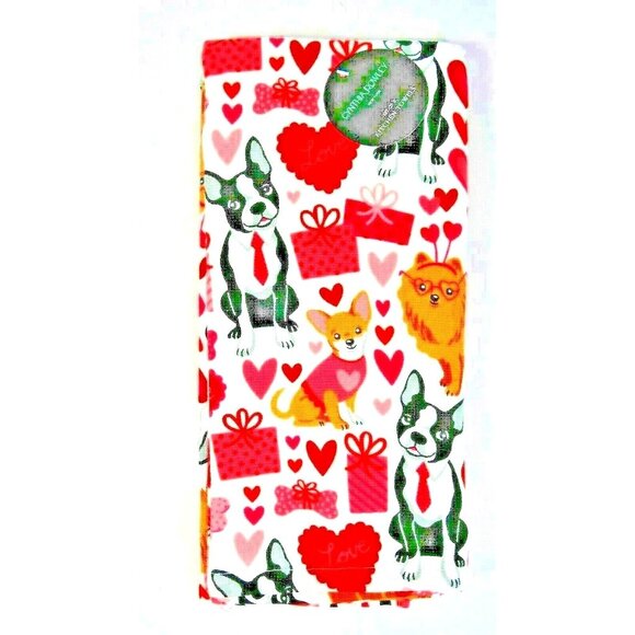 Cynthia Rowley 2 Kitchen Towels Valentine's Day Dogs Love Presents 18 x 28 inch - Picture 1 of 2